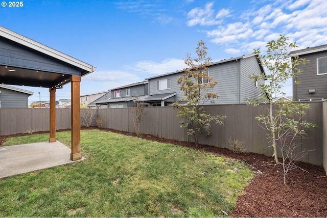 view of yard featuring a patio area and a fenced backyard