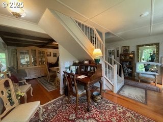 53742 Rosa Rd, Bandon, OR 97411 - dining area featuring stairs and wood finished floors