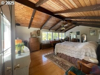 53742 Rosa Rd, Bandon, OR 97411 - bedroom with wooden ceiling and wood finished floors