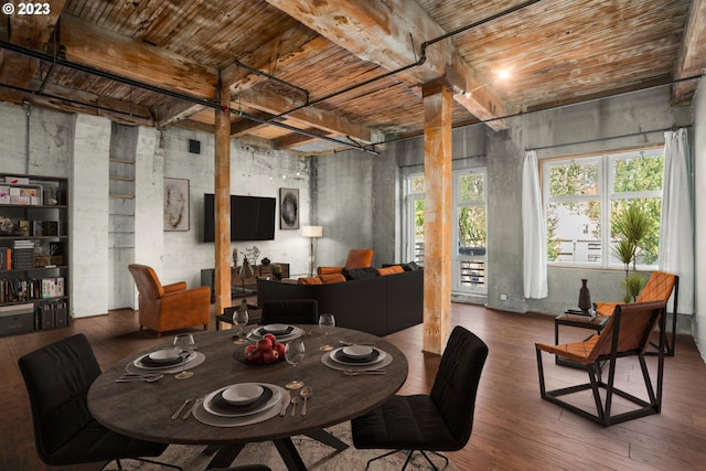 dining room with dark hardwood / wood-style flooring