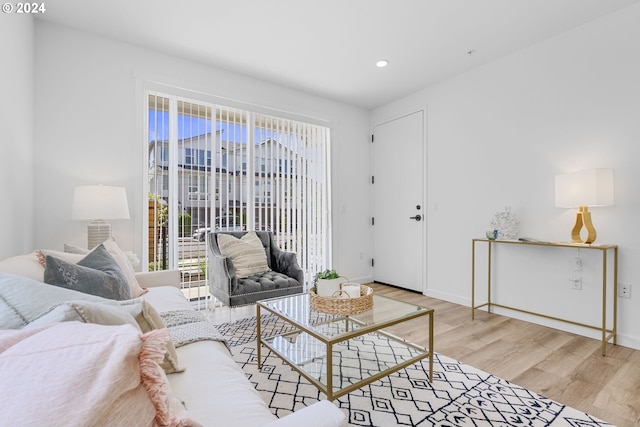 living room with light hardwood / wood-style floors