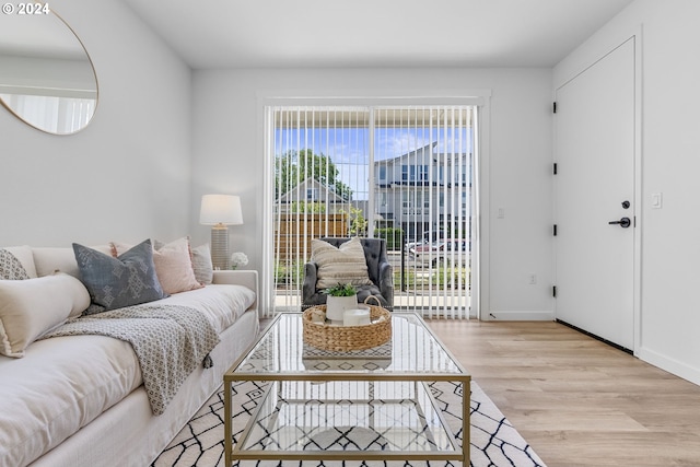 living room featuring light wood-type flooring