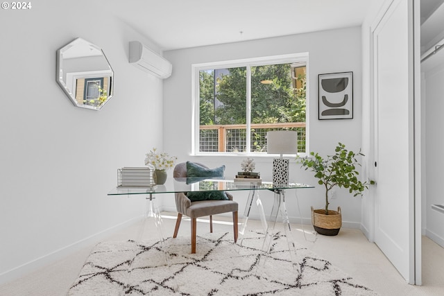 office featuring carpet and a wall mounted AC