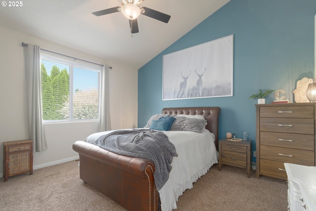 1281 Alderdale Dr, Junction City, OR 97448 - bedroom with light carpet, lofted ceiling, ceiling fan, and baseboards