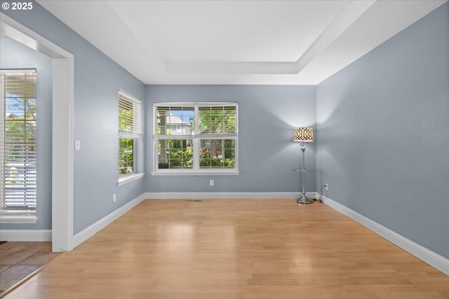 5836 NE Farnham St, Hillsboro, OR 97124 - spare room featuring light wood-style flooring, a raised ceiling, and baseboards