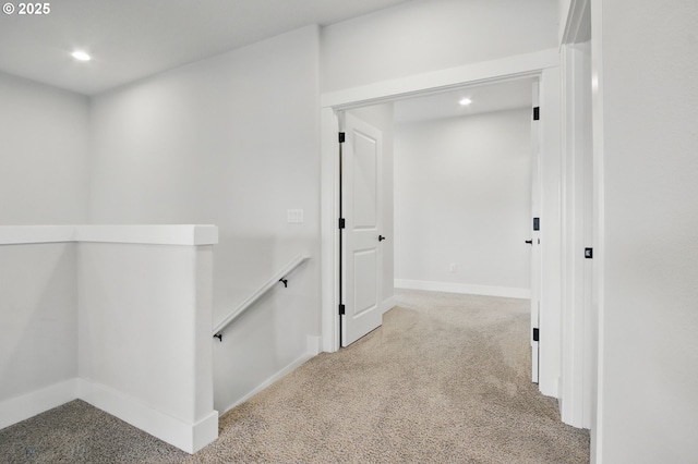29169 NW King St, North Plains, OR 97133 - corridor featuring baseboards, carpet, recessed lighting, and an upstairs landing