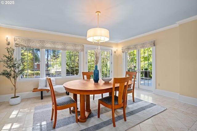 1314 SE 55th Ave, Portland, OR 97215 - dining space featuring ornamental molding, baseboards, and light tile patterned floors
