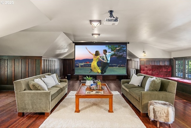 1314 SE 55th Ave, Portland, OR 97215 - home theater featuring wood finished floors and lofted ceiling