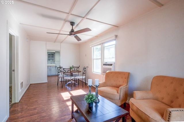 2856 Cheshire Ave, Eugene, OR 97402 - living area with wood finished floors, ceiling fan, and cooling unit