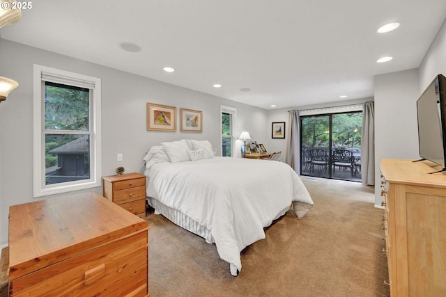 2002 Kimberly Dr, Eugene, OR 97405 - bedroom with access to exterior, light carpet, and recessed lighting
