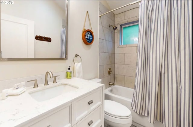 23218 E Homer Ave, Welches, OR 97067 - bathroom with toilet, vanity, and shower / tub combo with curtain