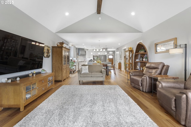 3461 Sterling Woods Dr, Eugene, OR 97408 - living room featuring a chandelier, light wood-style flooring, and recessed lighting