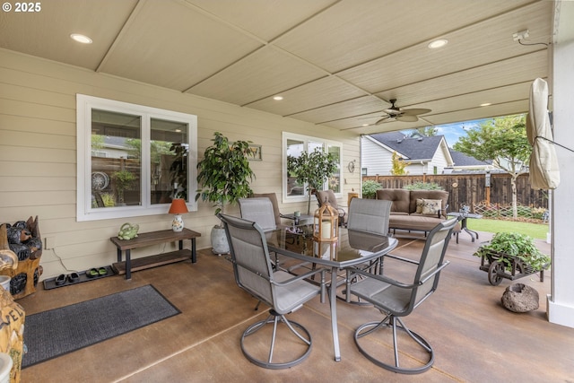 3461 Sterling Woods Dr, Eugene, OR 97408 - view of patio / terrace featuring an outdoor hangout area, ceiling fan, and outdoor dining space