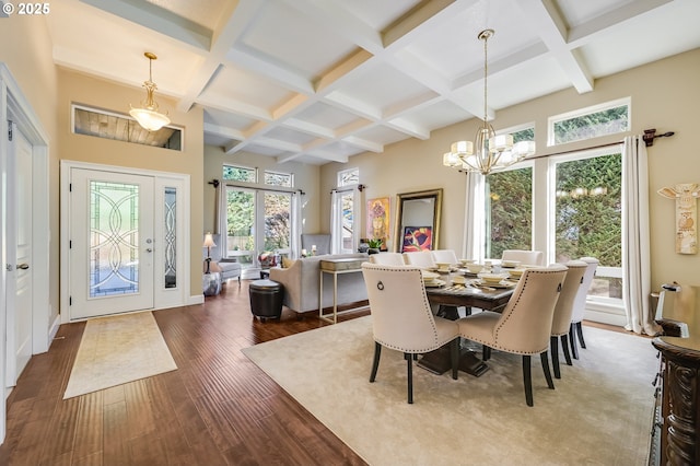 dining area featuring a notable chandelier and hardwood / wood-style flooring