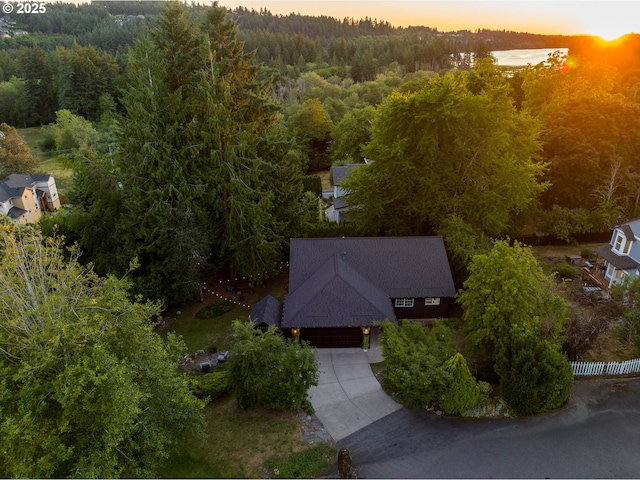 view of aerial view at dusk