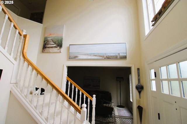 entryway with a healthy amount of sunlight and a towering ceiling