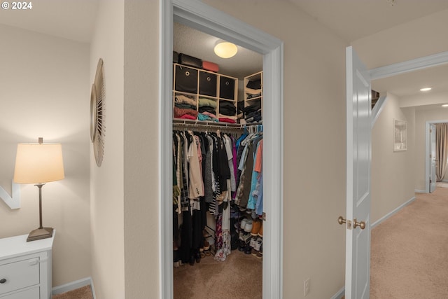 spacious closet with light colored carpet