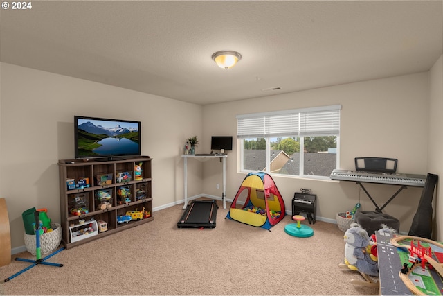 rec room with carpet flooring