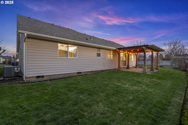 5219 Spring Leaf Ct N, Keizer, OR 97303 - back of house with a patio, a pergola, a shingled roof, and crawl space