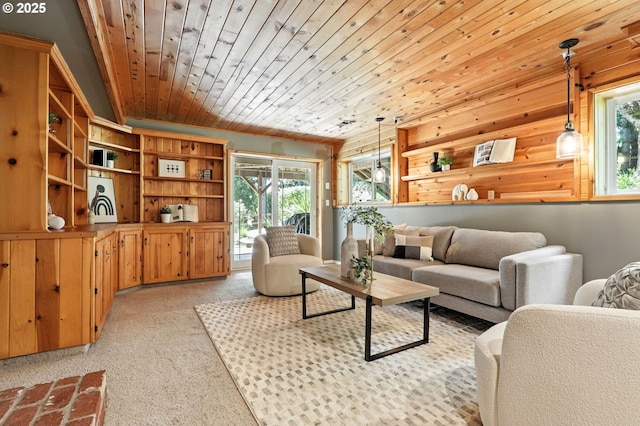 20681 S Wisteria Rd, West Linn, OR 97068 - living area featuring healthy amount of natural light, light colored carpet, and wood ceiling