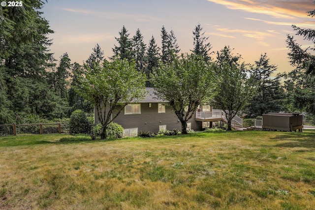 20681 S Wisteria Rd, West Linn, OR 97068 - view of yard with a wooden deck and stairway