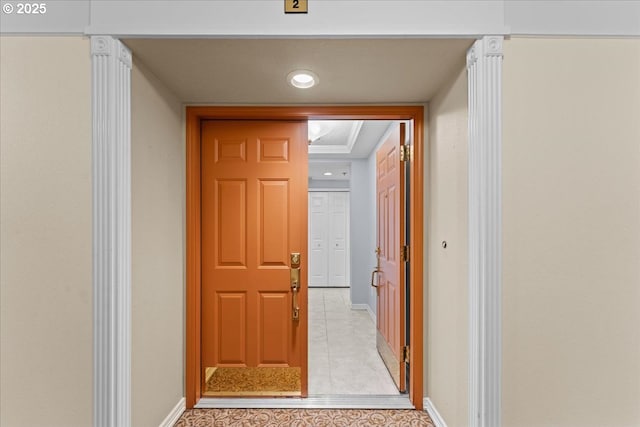 15420 NE Knott St Unit 2, Portland, OR 97230 - corridor with baseboards, light tile patterned floors, and recessed lighting