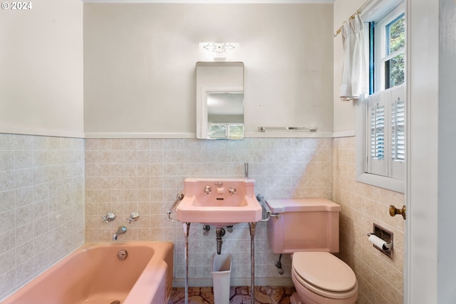 6455 SW Scholls Ferry Rd, Portland, OR 97223 - full bathroom with a bath, tile walls, and a wainscoted wall