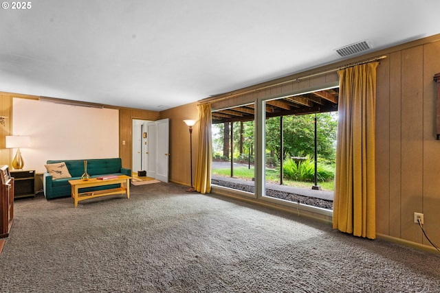 6455 SW Scholls Ferry Rd, Portland, OR 97223 - unfurnished living room featuring carpet flooring and wooden walls