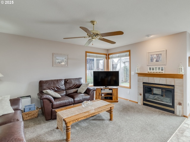 1136 S Pine St, Canby, OR 97013 - living room with a ceiling fan and a tile fireplace