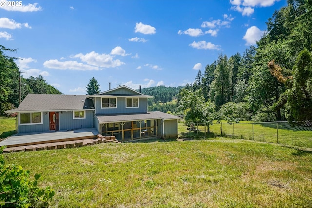 16170 Mcbee Rd, Dallas, OR 97338 - rear view of house featuring a sunroom and a wooden deck