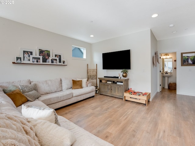 living room with light wood-type flooring