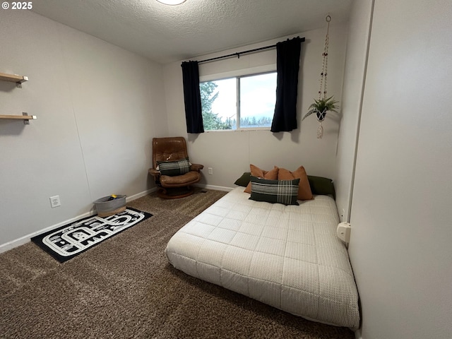 bedroom with carpet floors and a textured ceiling