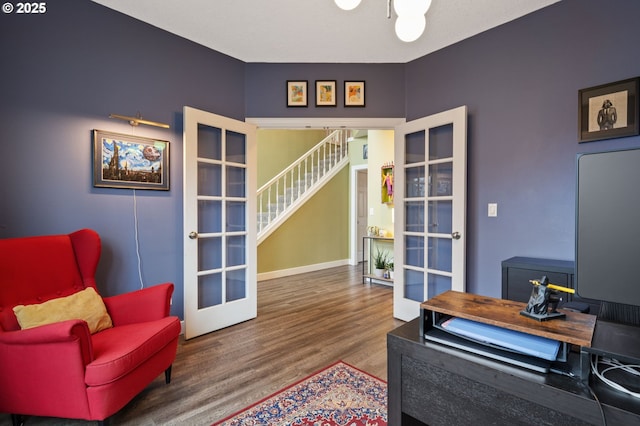 office area featuring french doors and wood finished floors