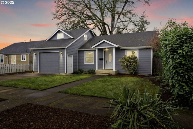 1262 Kalmia St, Junction City, OR 97448 - view of front of property featuring fence, an attached garage, a yard, and driveway
