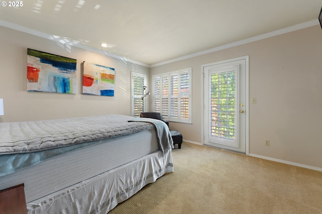 639 1st St, Lake Oswego, OR 97034 - bedroom with crown molding, carpet floors, baseboards, and access to outside