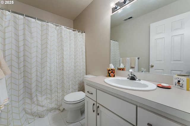 639 1st St, Lake Oswego, OR 97034 - bathroom with toilet, tile patterned flooring, vanity, and curtained shower