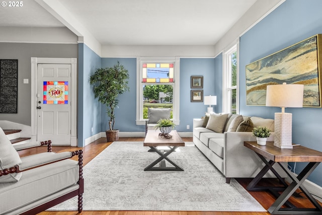 1067 Oak St, Silverton, OR 97381 - living area with wood finished floors and baseboards