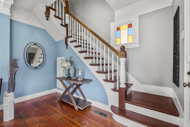 1067 Oak St, Silverton, OR 97381 - stairway featuring hardwood / wood-style flooring and baseboards