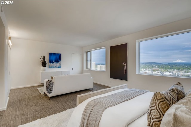 bedroom with carpet flooring and baseboards