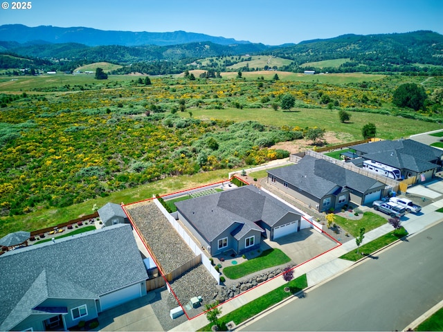 847 Pebble Crk St, Sutherlin, OR 97479 - aerial view of residential area with mountains and property boundaries highlighted