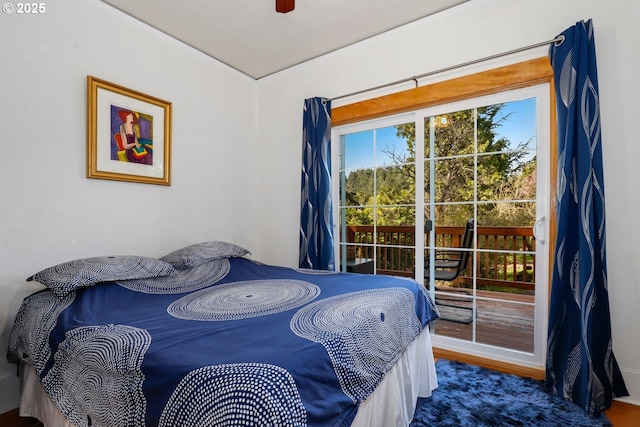 44409 SW Knight Rd, Gaston, OR 97119 - bedroom with access to outside and a ceiling fan