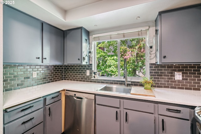 2818 Treetop Ln, West Linn, OR 97068 - kitchen featuring stainless steel dishwasher, gray cabinets, and light countertops