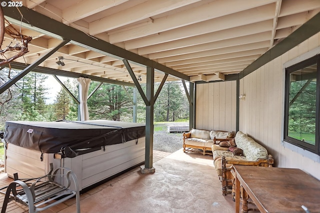view of patio with a hot tub