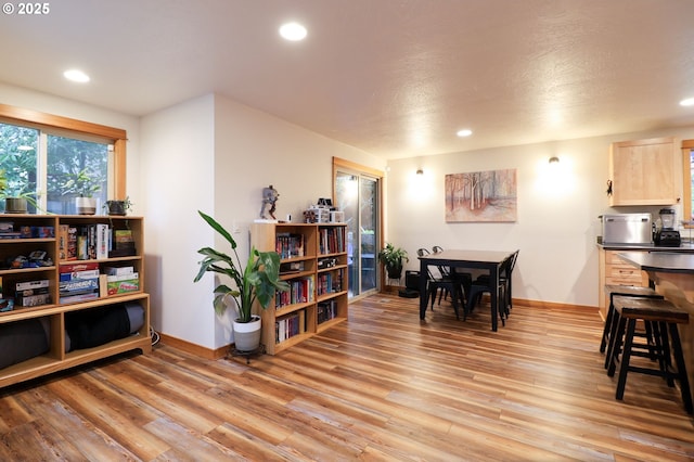 dining area with light hardwood / wood-style flooring