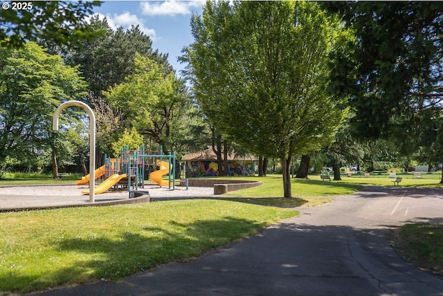 view of playground featuring a yard