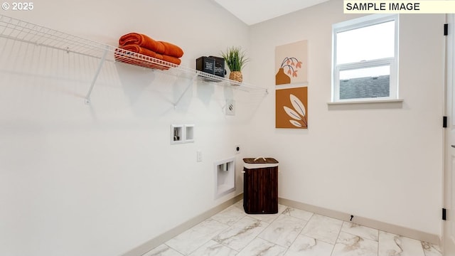 247 NW 29th Way, Battle Ground, WA 98604 - clothes washing area featuring washer hookup, hookup for an electric dryer, light marble finish flooring, and baseboards