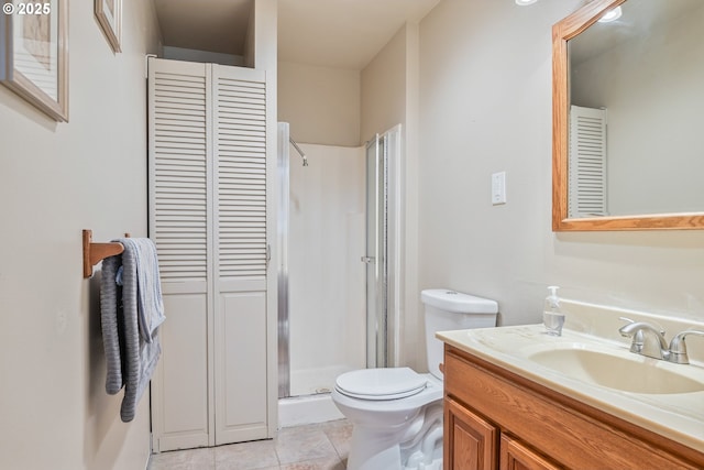 220 Plomondon Rd, Toledo, WA 98591 - bathroom featuring tile patterned flooring, a shower stall, vanity, a closet, and toilet