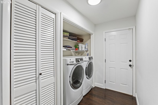 2064 Tualatin St, Saint Helens, OR 97051 - washroom featuring dark wood-style flooring and separate washer and dryer