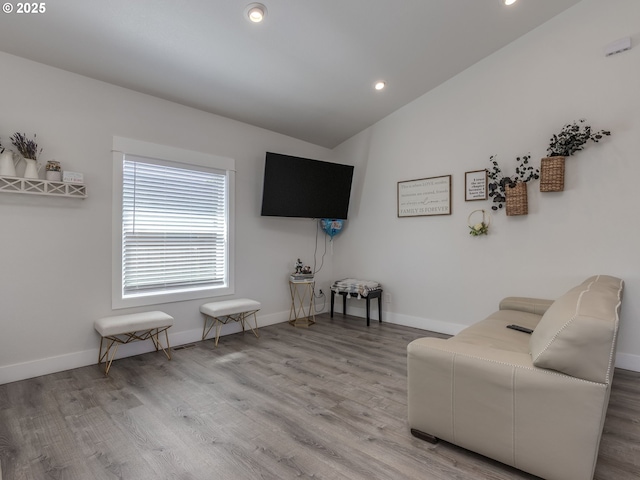 15807 SE Rainier Ave, Clackamas, OR 97015 - living area with wood finished floors, recessed lighting, baseboards, and vaulted ceiling