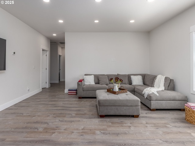 15807 SE Rainier Ave, Clackamas, OR 97015 - living room with recessed lighting, wood finished floors, and baseboards